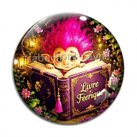 Cabochon Verre - Troll magique livre féerique