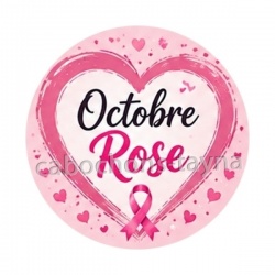 Octobre Rose cœur – Cabochon verre ou résine – Badge, porte-clés, magnet, miroir