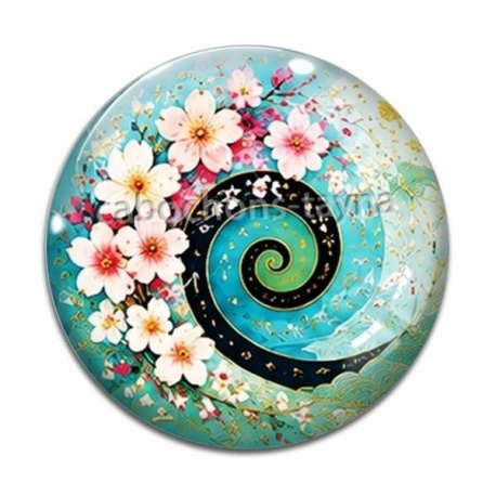 Cabochon Verre - spirale fleur
