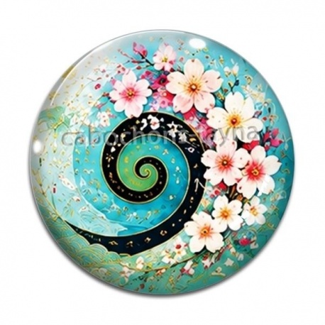 Cabochon Verre - spirale fleur