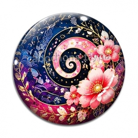 Cabochon Verre - spirale fleur