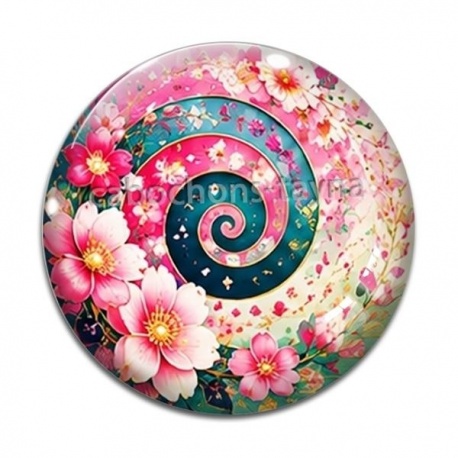 Cabochon Verre - spirale fleur