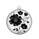 Pendentif Cabochon Argent - fleur noir et blanc