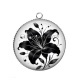 Pendentif Cabochon Argent - fleur noir et blanc