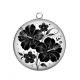 Pendentif Cabochon Argent - fleur noir et blanc