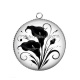 Pendentif Cabochon Argent - fleur noir et blanc