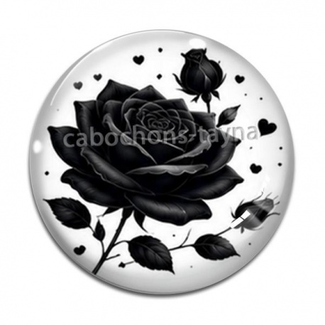 Cabochon Verre - fleur noir et blanc