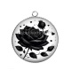 Pendentif Cabochon Argent - fleur noir et blanc