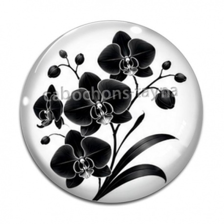Cabochon Verre - fleur noir et blanc