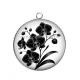 Pendentif Cabochon Argent - fleur noir et blanc