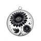 Pendentif Cabochon Argent - fleur noir et blanc