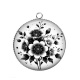 Pendentif Cabochon Argent - fleur noir et blanc