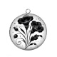 Pendentif Cabochon Argent - fleur noir et blanc