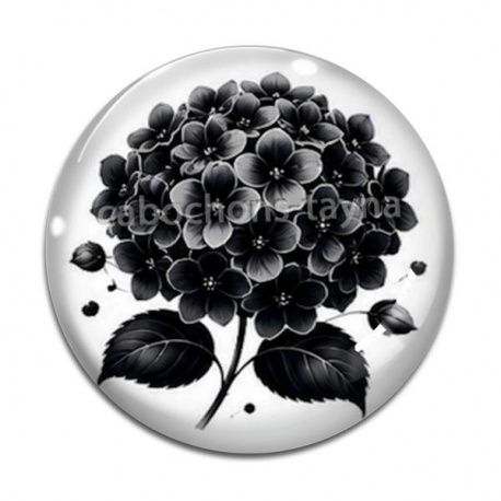 Cabochon Verre - fleur noir et blanc