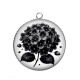 Pendentif Cabochon Argent - fleur noir et blanc