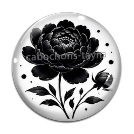 Cabochon Verre - fleur noir et blanc