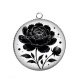 Pendentif Cabochon Argent - fleur noir et blanc