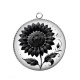 Pendentif Cabochon Argent - fleur noir et blanc
