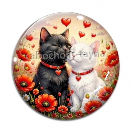 Cabochon Verre - chat coquelicot
