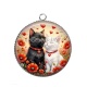 Pendentif Cabochon Argent - chat coquelicot