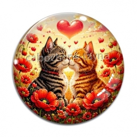Cabochon Verre - chat coquelicot