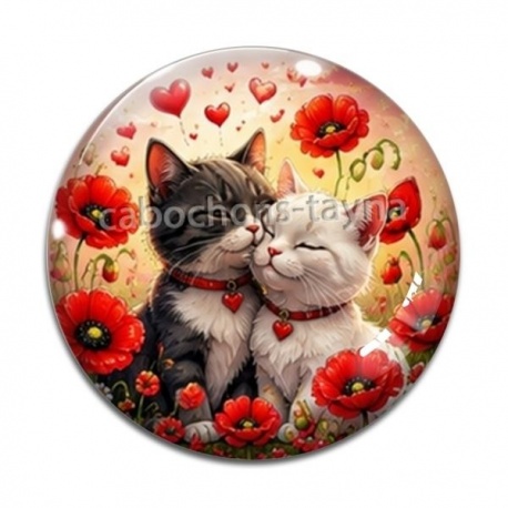 Cabochon Verre - chat coquelicot