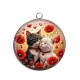 Pendentif Cabochon Argent - chat coquelicot