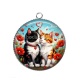 Pendentif Cabochon Argent - chat coquelicot