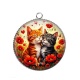Pendentif Cabochon Argent - chat coquelicot