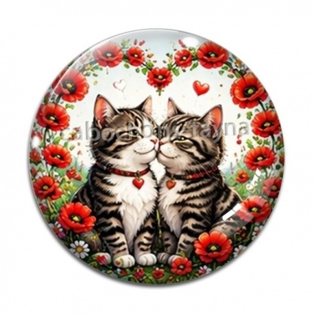 Cabochon Verre - chat coquelicot