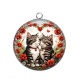 Pendentif Cabochon Argent - chat coquelicot