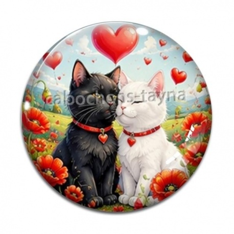Cabochon Verre - chat coquelicot