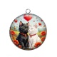 Pendentif Cabochon Argent - chat coquelicot