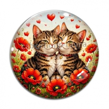 Cabochon Verre - chat coquelicot