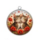 Pendentif Cabochon Argent - chat coquelicot