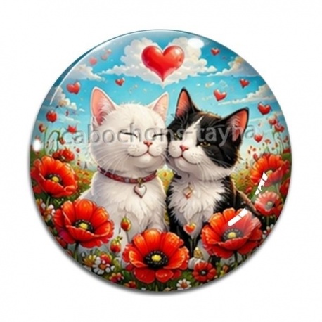 Cabochon Verre - chat coquelicot