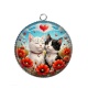 Pendentif Cabochon Argent - chat coquelicot