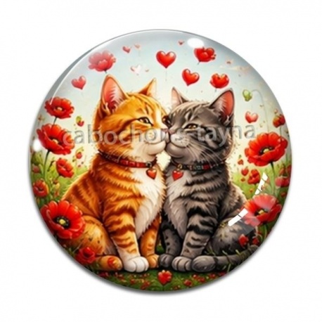 Cabochon Verre - chat coquelicot