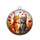 Pendentif Cabochon Argent - chat coquelicot