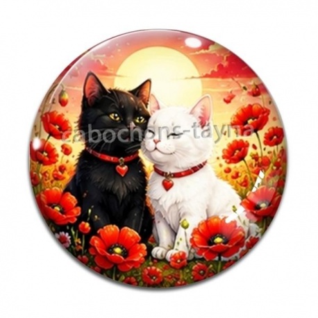 Cabochon Verre - chat coquelicot