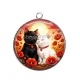 Pendentif Cabochon Argent - chat coquelicot
