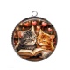Pendentif Cabochon Argent - chat livre
