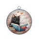 Pendentif Cabochon Argent - chat livre