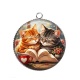 Pendentif Cabochon Argent - chat livre
