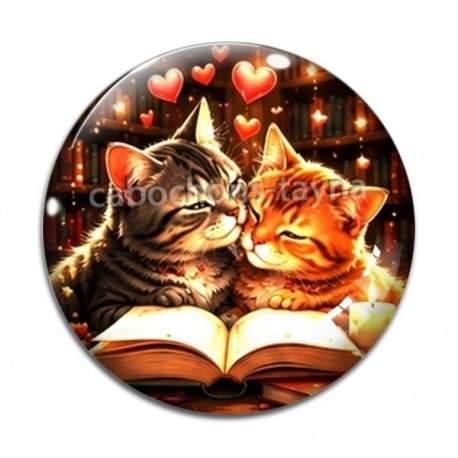 Cabochon Verre - chat livre