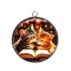 Pendentif Cabochon Argent - chat livre