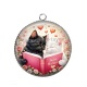Pendentif Cabochon Argent - chat livre