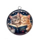 Pendentif Cabochon Argent - chat livre