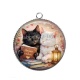 Pendentif Cabochon Argent - chat livre