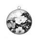 Pendentif Cabochon Argent - fleur noir et blanc